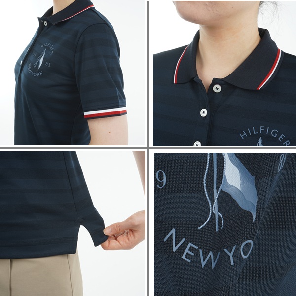 トミーヒルフィガー ゴルフレディース 倶楽部ロゴタイプ ワンポイント半袖スポーツシャツ TOMMY HILFIGER  THLA523 2025年春夏ひな型