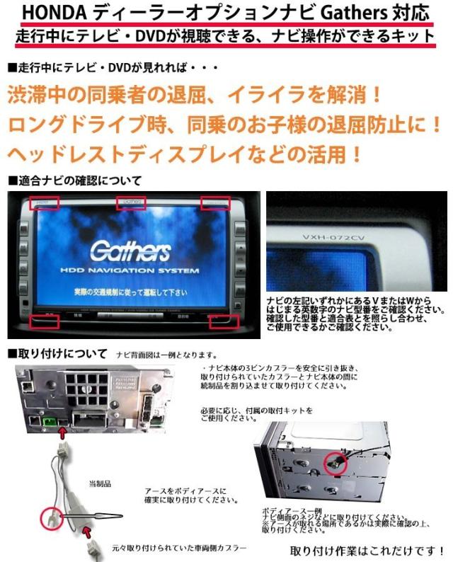 メール便送料無料 テレビキット ホンダ ギャザズ用 走行中テレビ ナビ操作 ヴェゼル オデッセイ ステップワゴン フィット シャトル の通販はau Pay マーケット Car Parts Anys