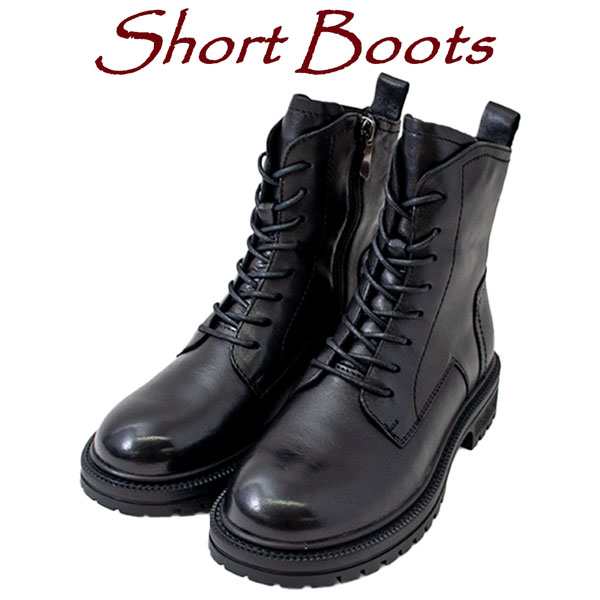 Short Boots ショートブーツ YP2359-36-1 レディース 天然皮革 編み上げ 内ファスナー ラウンドトゥ 4cmヒール 美脚効果 柔らかい レザー