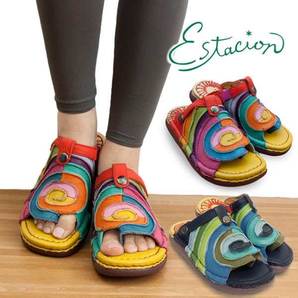 【エスタシオン】 TG040 レディース 2WAYサンダル estacion 本革 ミュール クロッグ バックバンド コンフォートシューズ カジュアル ぺの通販は