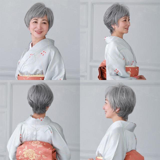ミセスウィッグ かつら エアリーカールショート ショート ミセス シニア 和装 着物 フルウィッグ オールウィッグ ショートウィッグ 医療用 自然 かつら 女性 婦人 レディース 全かつら グレイヘア 白髪 高齢者 50代 60代 70代 プリシラ A-112_13