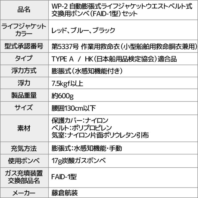 ライフジャケット 桜マーク付 自動膨張式 ベルト式 釣り WP-2 日本製 交換用ボンベFAID-1付 膨張式救命胴衣 藤倉航装 国交省認定品 タイプA 検定品 取り寄せ商品_12