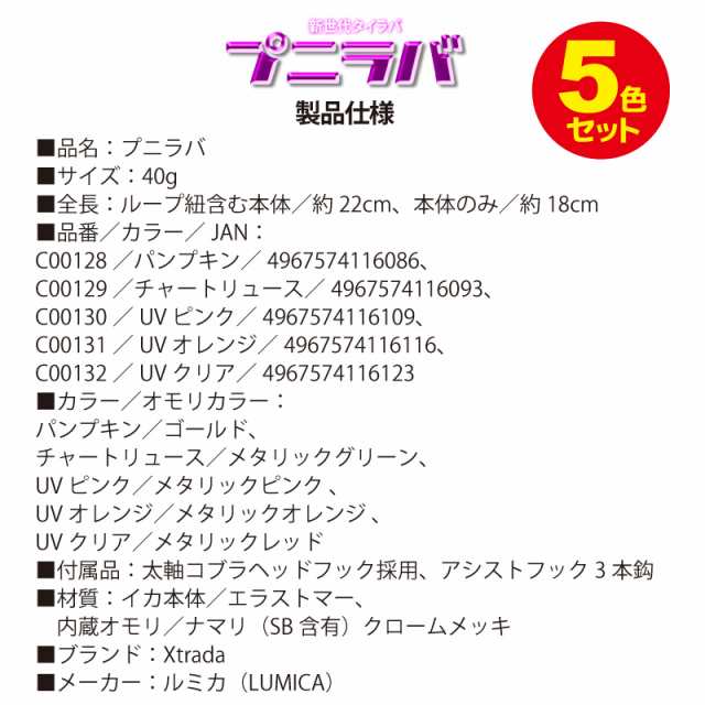 イカ型タイラバ プニラバ 40g 5色セット ルミカ 新型タイラバ