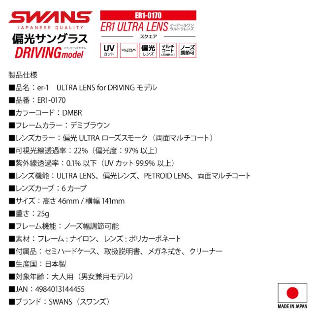 スワンズ 偏光サングラス ER1 ULTRA LENS スクエアタイプ 0167 or 0168 or 0170 UVカット フィッシング ドライビング 専用ケース+メガネ拭き付_17