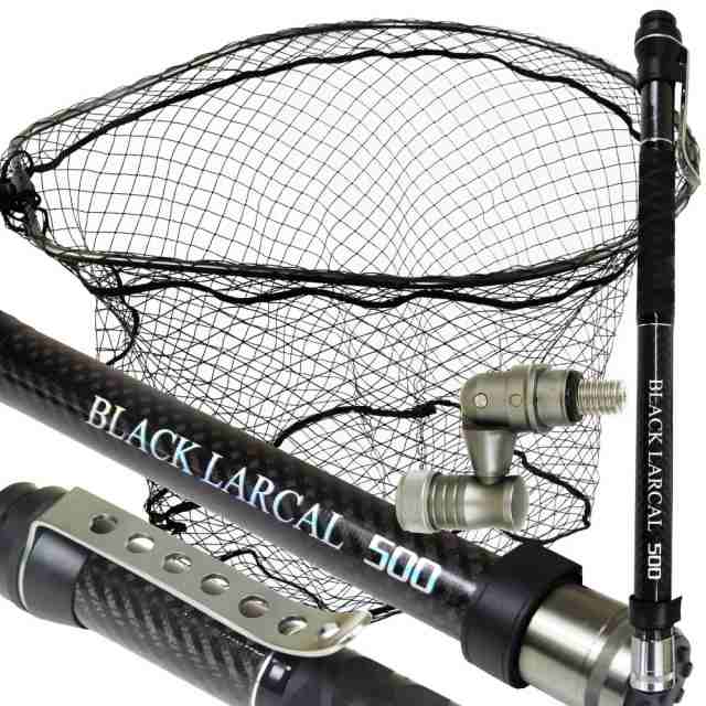 ステー付き カーボン ランディングネット 全長5.5m 3点セット ガンメタ BLACK LARCAL + ラバー ネット L + タモジョイント (landingset-1