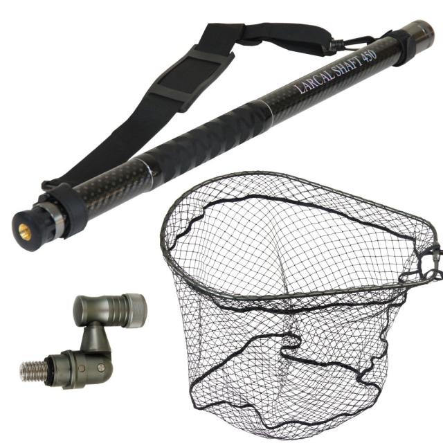おり釣具 カーボン玉の柄 ラーカルシャフト ランディングネット(タモ網)セット 4.5M ネットサイズL  強化フレーム ラバーネット (netset-004)｜オカッパリ ランディング ポール ロング シャフト 柄 ギャフ 磯玉 チヌ グレ シーバス スズキ イカ エギング 磯 波止 海 釣り
