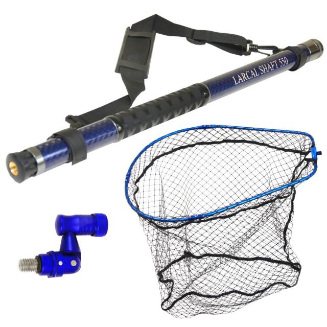 おり釣具 カーボン玉の柄 ラーカルシャフト 折りたたみランディングネット(タモ網)セット 5.5M サイズL ガンメタ/ブルー/レッド(netset-014)｜オカッパリ ランディング ポール ロング シャフト 柄 ギャフ 磯玉 チヌ グレ シーバス スズキ イカ エギング 磯 波止 海 釣り