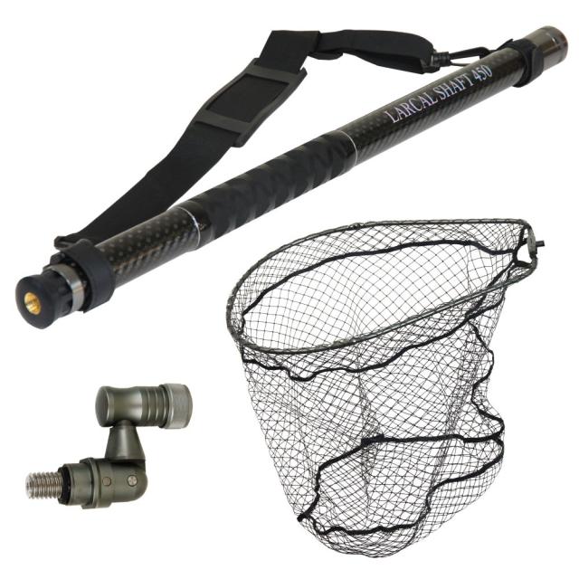 おり釣具 カーボン玉の柄 ラーカルシャフト 折りたたみランディングネット(タモ網)セット 4.5M サイズL ガンメタ/ブルー/レッド(netset-016)｜オカッパリ ランディング ポール ロング シャフト 柄 ギャフ 磯玉 チヌ グレ シーバス スズキ イカ エギング 磯 波止 海 釣り