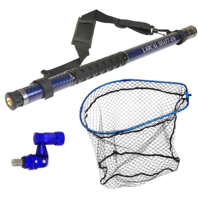 おり釣具 カーボン玉の柄 ラーカルシャフト 折りたたみランディングネット(タモ網)セット 4.5M サイズM ガンメタ/ブルー/レッド(netset-025)｜オカッパリ ランディング ポール ロング シャフト 柄 ギャフ 磯玉 チヌ グレ シーバス スズキ イカ エギング 磯 波止 海 釣り