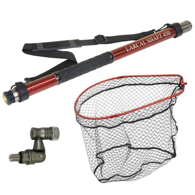 おり釣具 カーボン玉の柄 ラーカルシャフト 折りたたみランディングネット(タモ網)セット 4.5M サイズM ガンメタ/ブルー/レッド(netset-025)｜オカッパリ ランディング ポール ロング シャフト 柄 ギャフ 磯玉 チヌ グレ シーバス スズキ イカ エギング 磯 波止 海 釣り