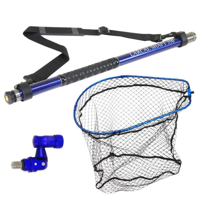 おり釣具 カーボン玉の柄 ラーカルシャフト 折りたたみランディングネット(タモ網)セット 3.5M サイズM ガンメタ/ブルー/レッド(netset-027)｜オカッパリ ランディング ポール ロング シャフト 柄 ギャフ 磯玉 チヌ グレ シーバス スズキ イカ エギング 磯 波止 海 釣り