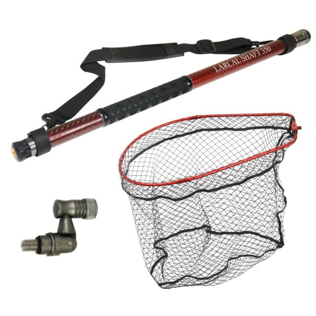 おり釣具 カーボン玉の柄 ラーカルシャフト 折りたたみランディングネット(タモ網)セット 3.5M サイズM ガンメタ/ブルー/レッド(netset-027)｜オカッパリ ランディング ポール ロング シャフト 柄 ギャフ 磯玉 チヌ グレ シーバス スズキ イカ エギング 磯 波止 海 釣り