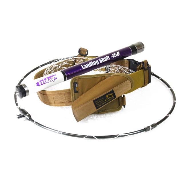 おり釣具 フライデー ランディングネット 450 ホルダー(右差/左差)＆ベルト付き(カーキ/ブラック)3点セット (netset-052)｜オカッパリ ランディング シャフト ギャフ チヌ シーバス エギング 釣り ロッドベルト ネットホルダー ミリタリー MOLLESYSTEM リーニア