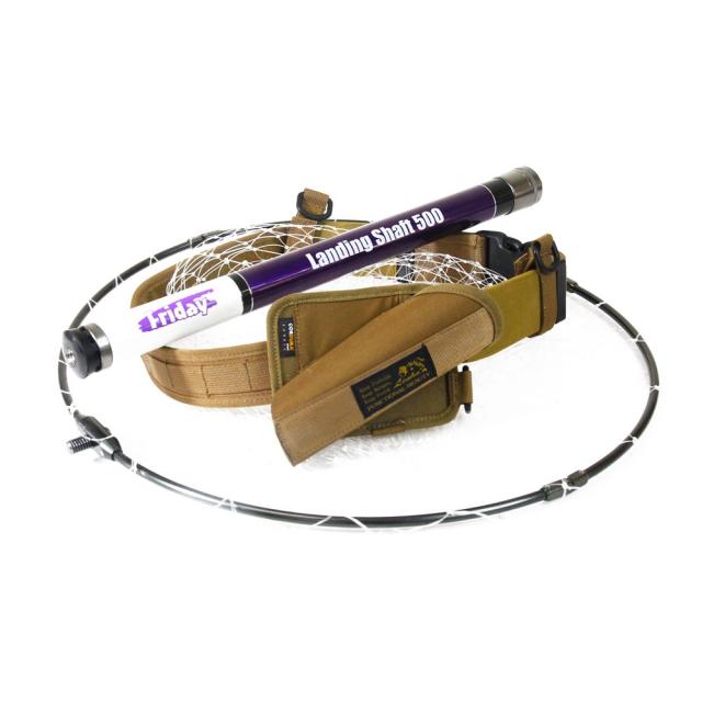 おり釣具 フライデー ランディングネット 500 ホルダー(右差/左差)＆ベルト付き(カーキ/ブラック)3点セット (netset-053)｜オカッパリ ランディング シャフト ギャフ チヌ シーバス エギング 釣り ロッドベルト ネットホルダー ミリタリー MOLLESYSTEM リーニア