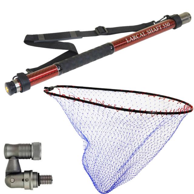 おり釣具 カーボン玉の柄 ラーカルシャフト 5.5m ナイロン ランディングネット L フレーム黒 3点セット 網目３段仕様 (netset-063)｜オカッパリ ランディング ポール ロング シャフト 柄 ギャフ タモ 網 シーバス スズキ イカ エギング 磯 堤防 釣り 目玉商品