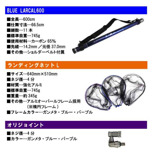 ランディング3点セット BLUE LARCAL 玉ノ柄600+ランディングネットL+