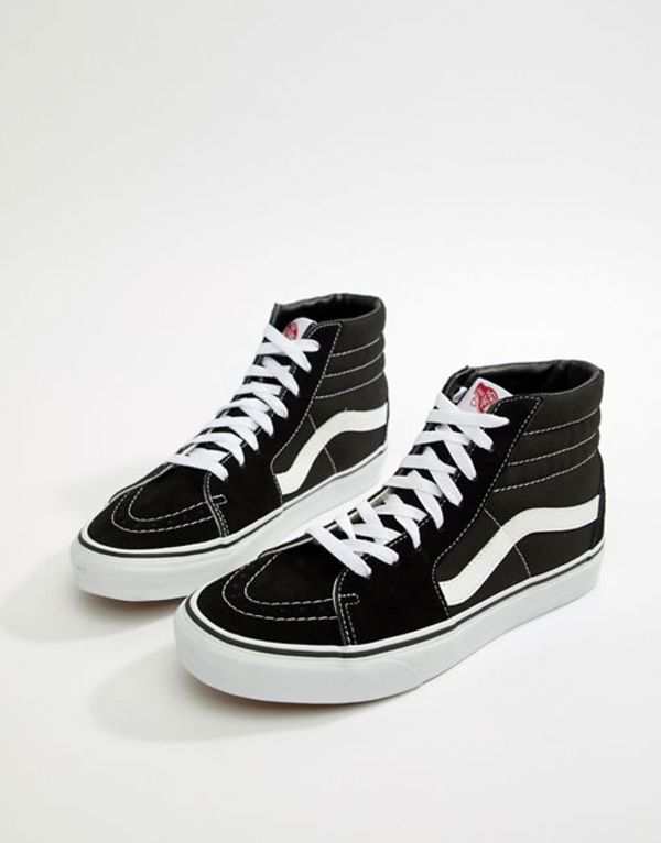 vans classic sk8 hi sneakers in black and white