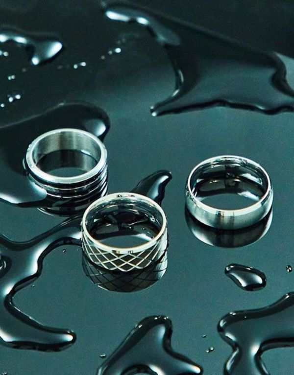 エイソス メンズ 指輪 アクセサリー ASOS DESIGN 3 pack waterproof stainless steel band ring set in silver tone SILVER