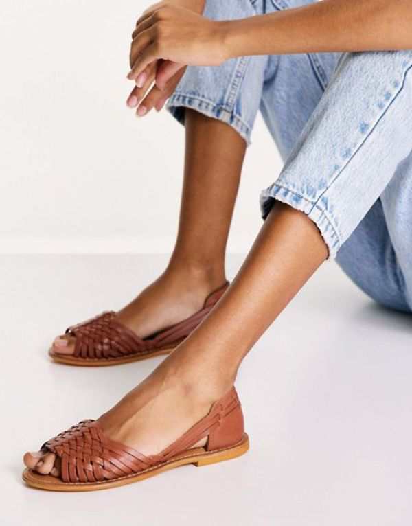 エイソス レディース サンダル シューズ ASOS DESIGN Francis leather woven flat sandals in tan TAN