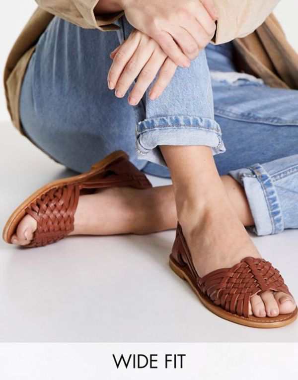 エイソス レディース サンダル シューズ ASOS DESIGN Wide Fit Francis leather woven flat sandals in tan TAN