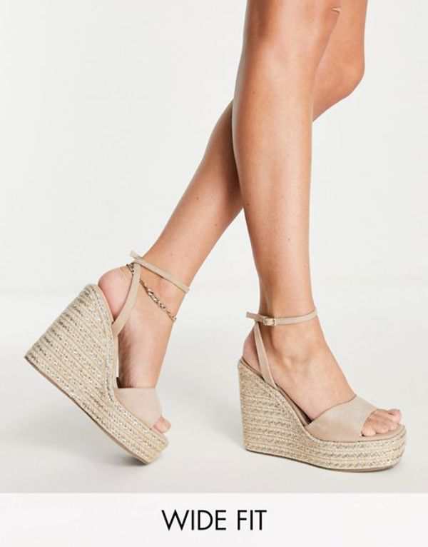 エイソス レディース サンダル シューズ ASOS DESIGN Wide Fit Tasha espadrille wedges in beige BEIGE