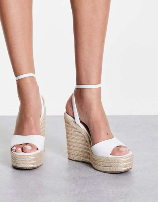 エイソス レディース サンダル シューズ ASOS DESIGN Tasha espadrille wedges in white WHITE