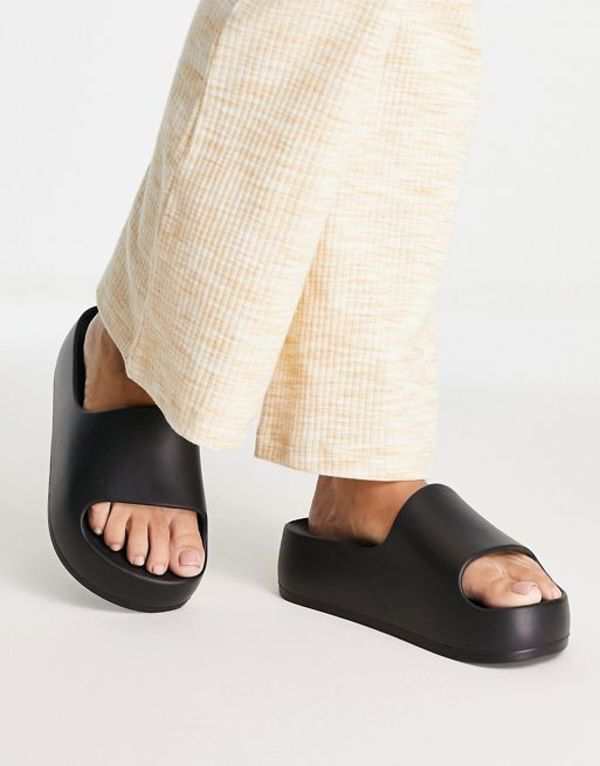 エイソス レディース サンダル シューズ ASOS DESIGN February flatform one piece sliders in black Black