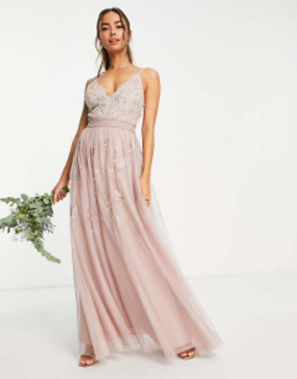 エイソス レディース ワンピース トップス ASOS DESIGN Bridesmaid pearl embellished cami maxi dress with floral embroidery in rose