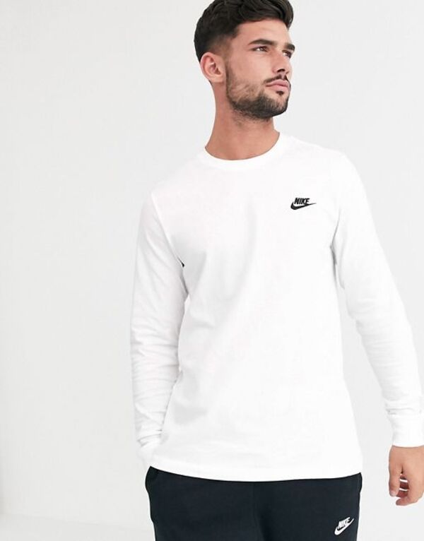 ナイキ メンズ Tシャツ トップス Nike Club long sleeve t-shirt in white White