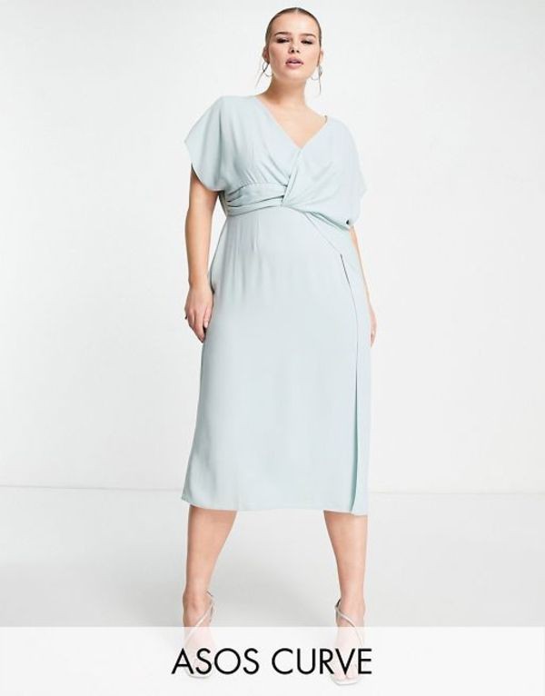 エイソス レディース ワンピース トップス ASOS DESIGN Curve twist and drape front midi dress in duck egg DUCKEGG