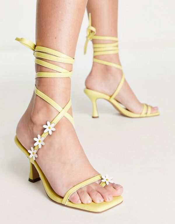 エイソス レディース サンダル シューズ ASOS DESIGN Hazey daisy tie leg heeled sandals in yellow YELLOW