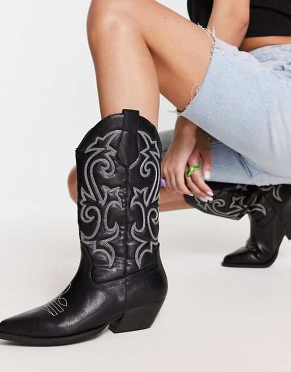 エイソス レディース ブーツ・レインブーツ シューズ ASOS DESIGN Andi flat western knee boots in black Black