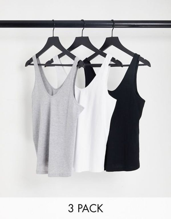 エイソス レディース タンクトップ トップス ASOS DESIGN ultimate tank top with scoop neck in cotton blend in 3 pack SAVE Blackwhi