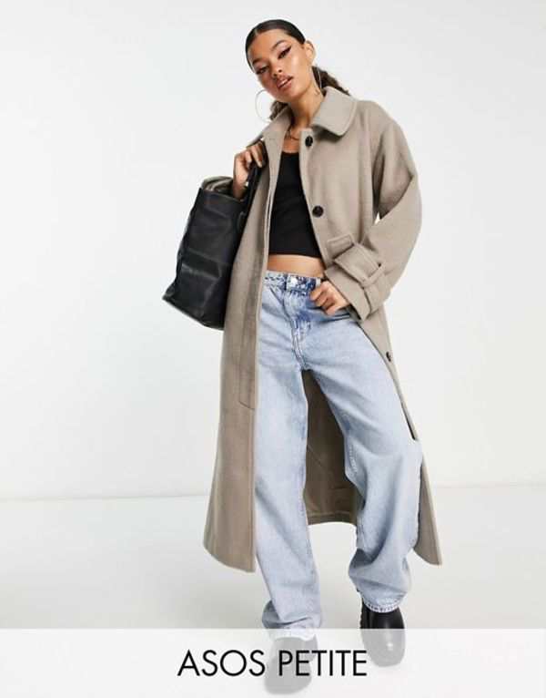 エイソス レディース ジャケット・ブルゾン アウター ASOS DESIGN Petite smart brushed boyfriend wool mix coat in mushroom Mushroomの通販は 23,480円