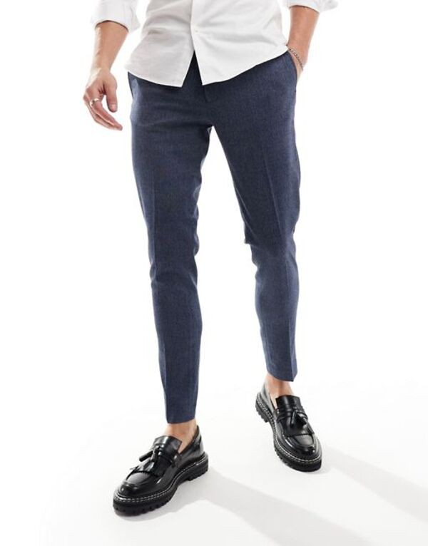 エイソス メンズ カジュアルパンツ ボトムス ASOS DESIGN wedding super skinny suit pants in dark blue micro texture Dark blue