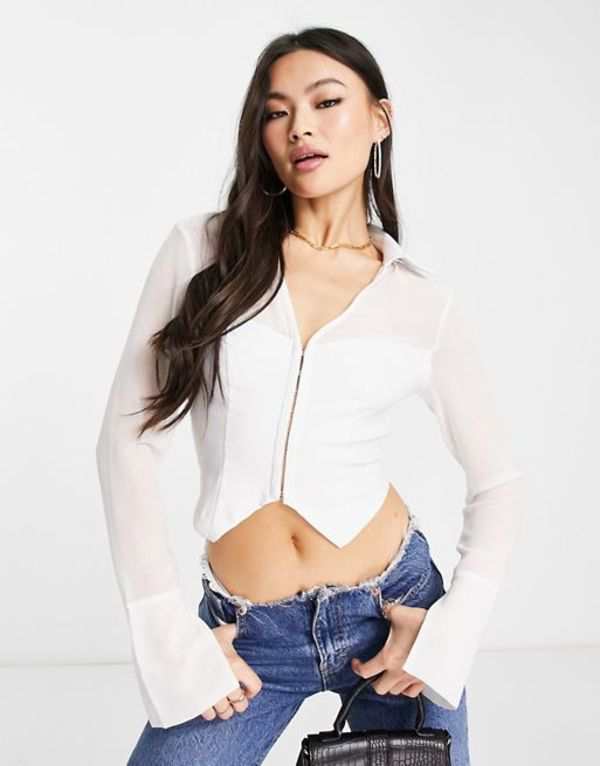 エイソス レディース シャツ トップス ASOS DESIGN mesh shirt with corset bodysuit in white WHITE