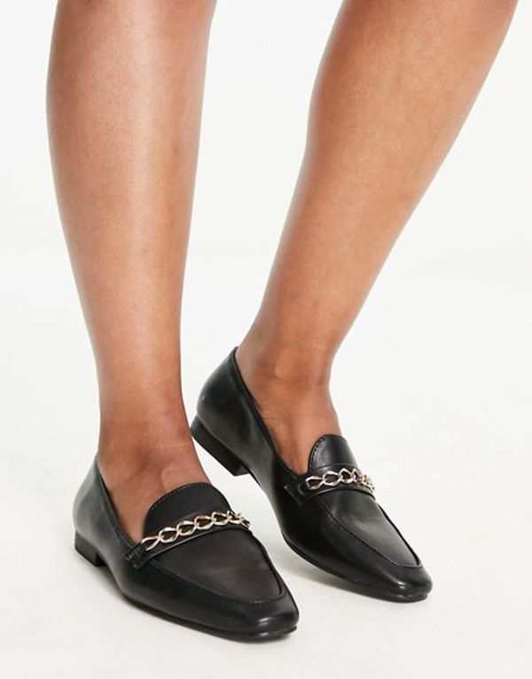 エイソス レディース スリッポン・ローファー シューズ ASOS DESIGN Wide Fit Mingle chain loafers in black Black