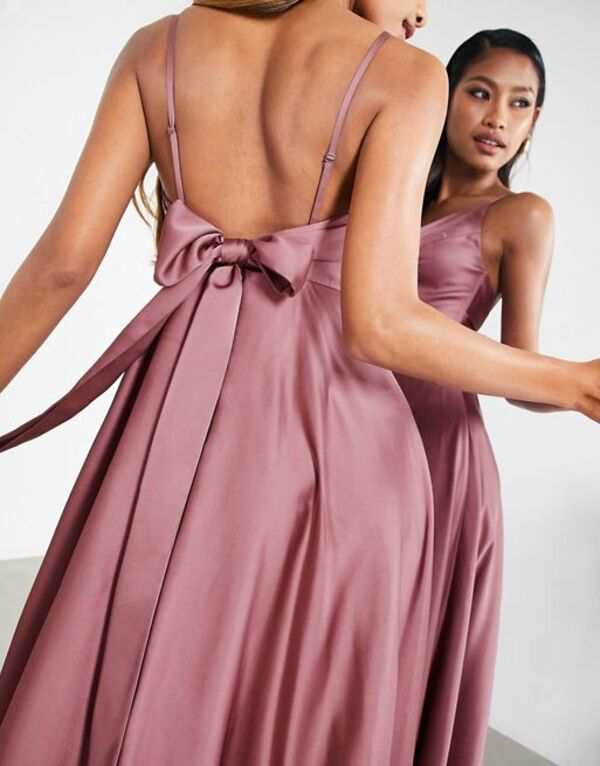 エイソス レディース ワンピース トップス ASOS DESIGN Bridesmaid satin midi dress with tie back in orchid Orchid