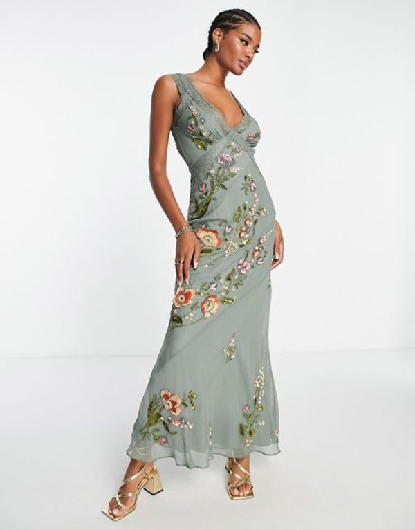 gray floral maxi dress