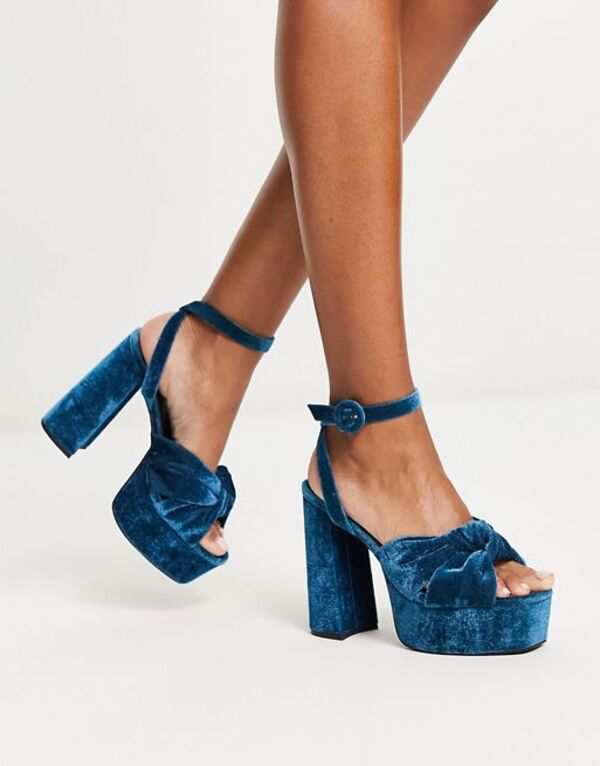 エイソス レディース サンダル シューズ ASOS DESIGN Natia knotted platform heeled sandals in blue Blue Velvet