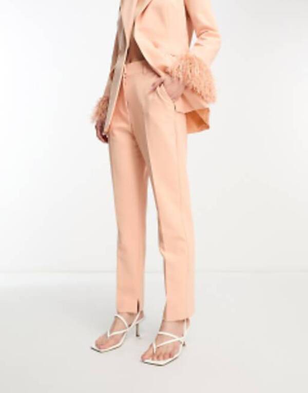エイソス レディース カジュアルパンツ ボトムス ASOS DESIGN tuxedo slim cigarette suit pants in apricot Apricotの通販は