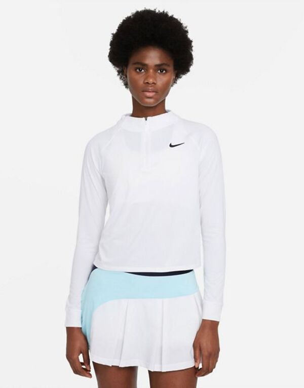 ナイキ レディース Tシャツ トップス Nike Tennis Victory Dri-FIT long sleeve half-zip top in white WHITE