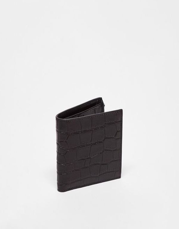 エイソス メンズ 財布 アクセサリー ASOS DESIGN real leather wallet with zip in brown croc  BROWN｜au PAY マーケット