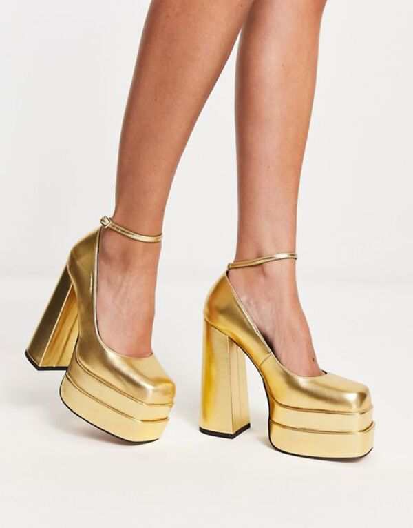 エイソス ASOS DESIGN Pistol double platform heeled shoes in gold 