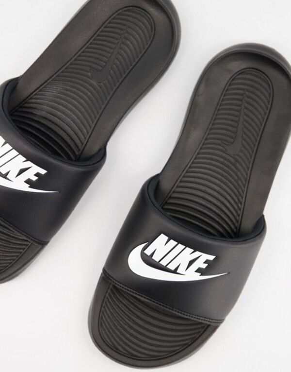 ナイキ メンズ スニーカー シューズ Nike Victori One slides in black and white Black