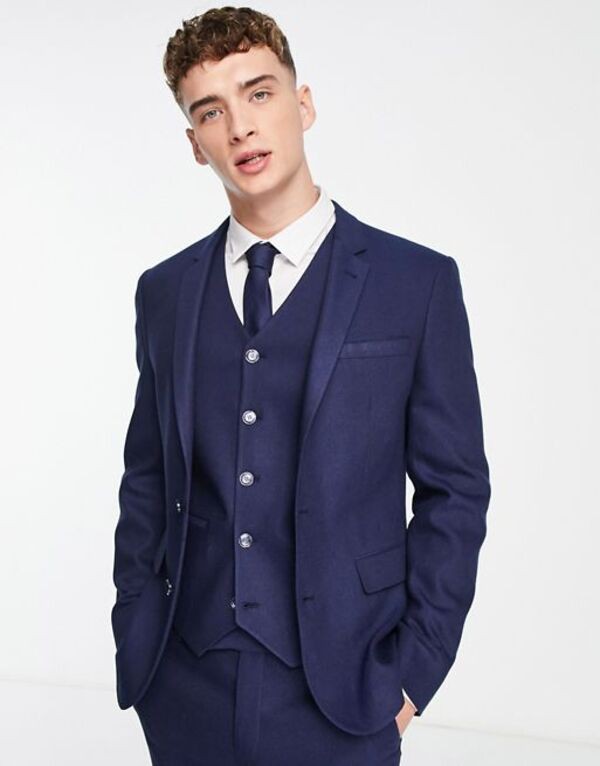 エイソス メンズ ジャケット・ブルゾン アウター ASOS DESIGN skinny wool mix suit jacket in navy twill NAVYの通販は