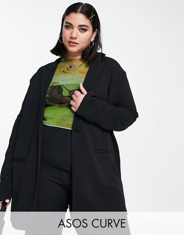 エイソス レディース ジャケット・ブルゾン アウター ASOS DESIGN Curve jersey slouchy suit blazer in  black Black｜au PAY マーケット