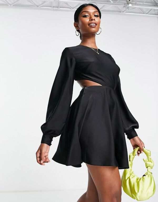 エイソス レディース ワンピース トップス ASOS DESIGN bias cut satin mini dress with cut out waist detail in black Black