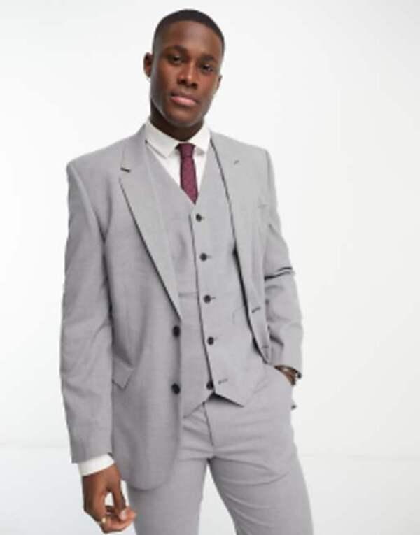 エイソス メンズ ジャケット・ブルゾン アウター ASOS DESIGN slim suit jacket in gray Grayの通販はダウンジャケット