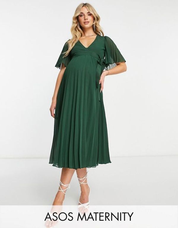 エイソス レディース ワンピース トップス ASOS DESIGN Maternity exclusive pleated midi dress with kimono sleeve and tie waist in f